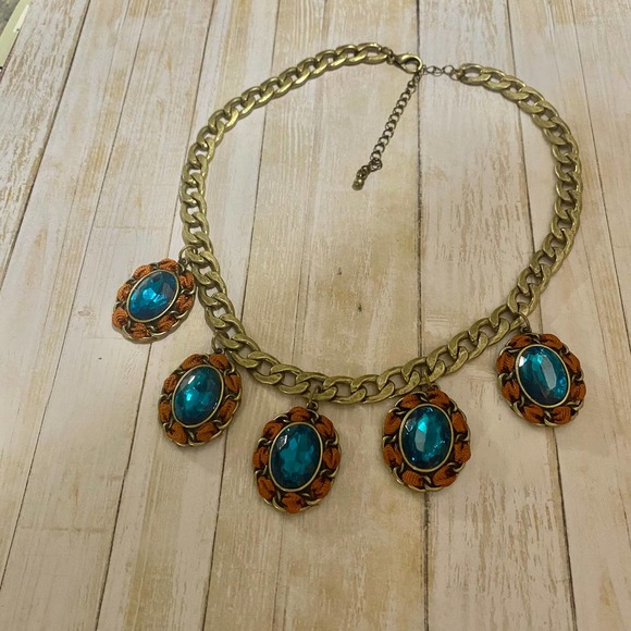 Vintage Chunky Chain Blue Crystal Statement Necklace - Picture 6 of 10
